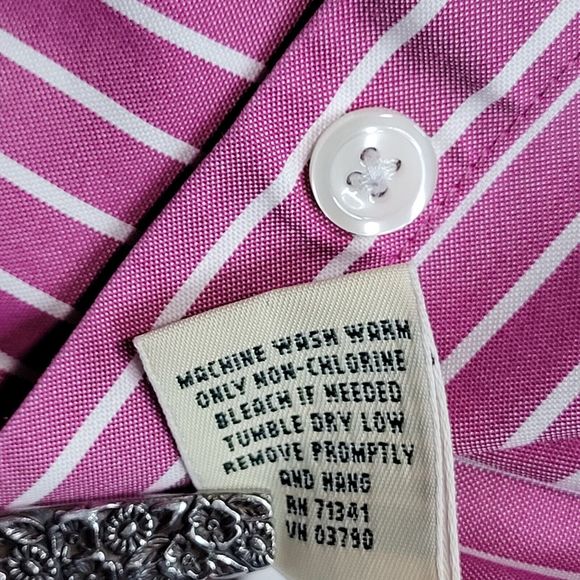 LL Bean 3X Pinpoint Oxford Purple Stripe Wrinkle Resist 3/4 Sleeve Button Shirt - Picture 9 of 10